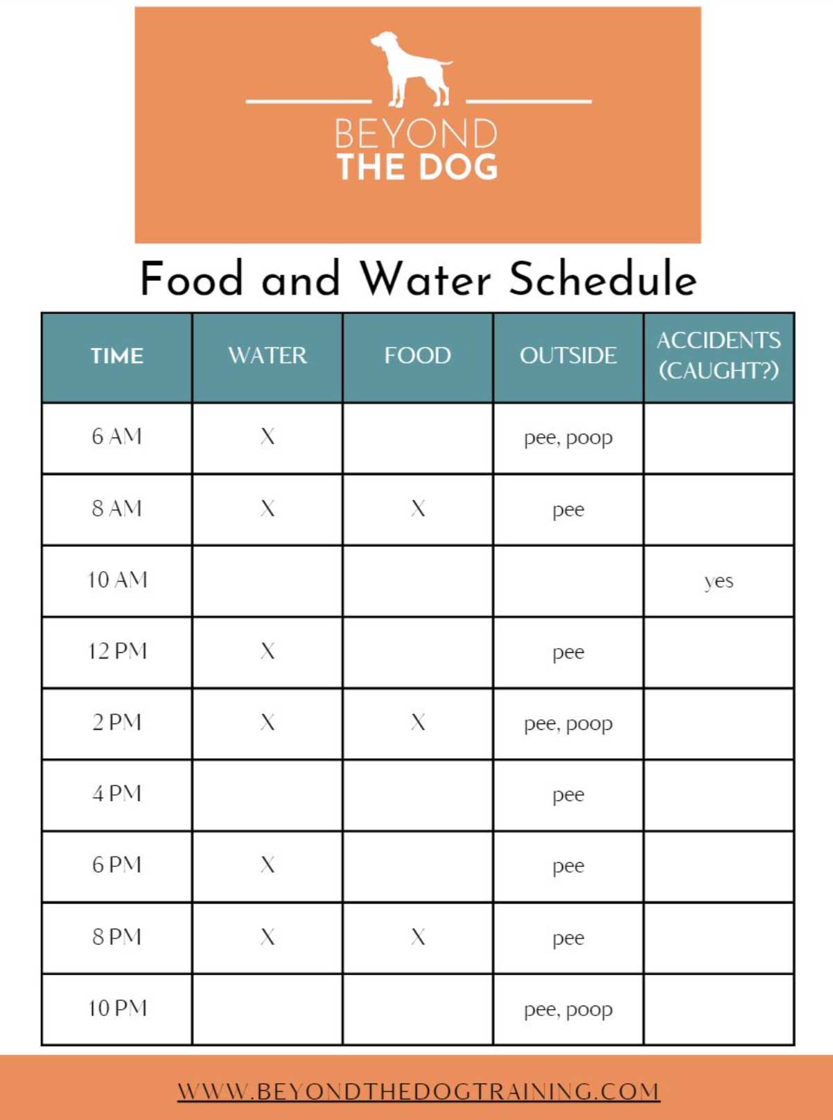 Food and Water Schedule