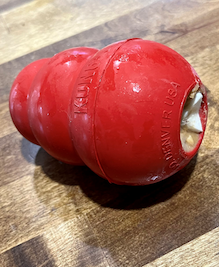 Frozen kong dog toy with peanut butter and banana