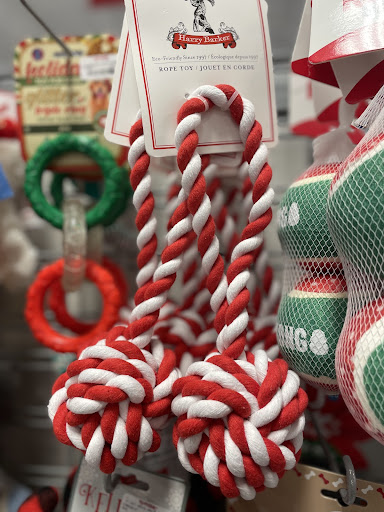 red and white rope toy